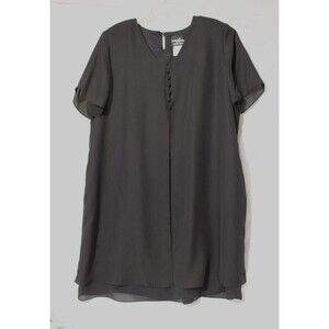 Positive Attitude Petite Black Shift Dress Layered S/S Keyhole Women's  Sz 20